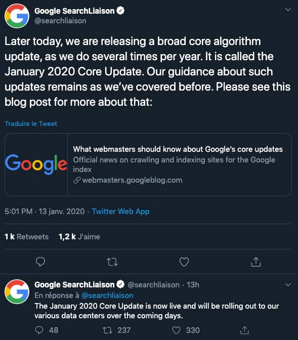 January Google Core Update la première mise à jour algorithmique et