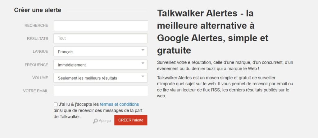 Création d'une alerte avec Talkwalker Alert